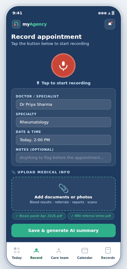 myAgency app — Record appointment